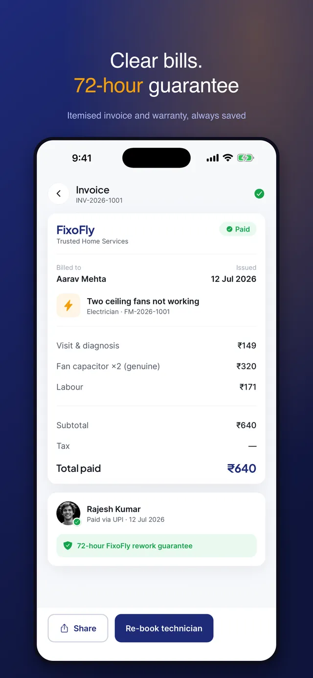 Digital invoice after a completed job